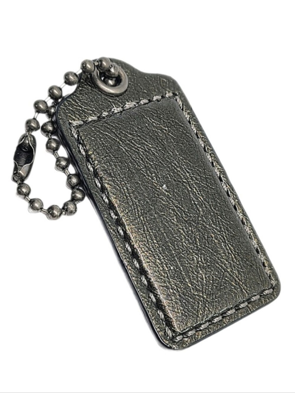 😍 3" XL Coach Dark Metallic Gray Leather Hang Tag Bag Fob Keychain Purse Charm